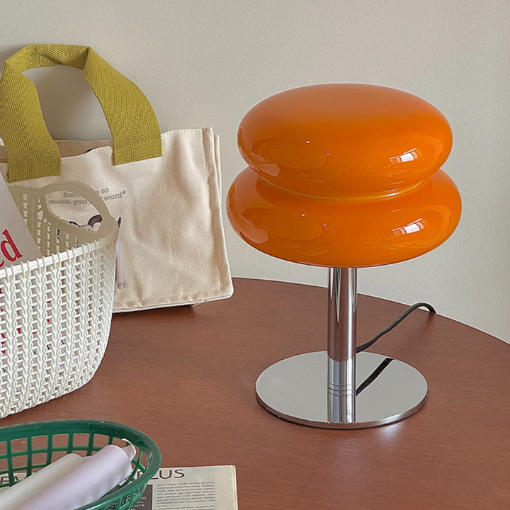 Virgo mushroom-shaped LED bedside table lamp in orange, modern design for cozy ambient lighting