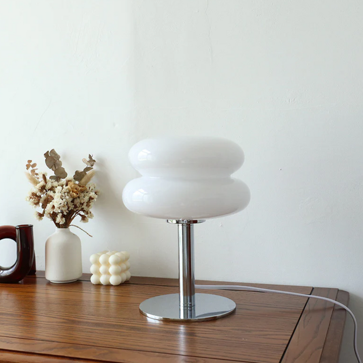 Virgo mushroom-shaped LED bedside table lamp in white, sleek modern design with soft ambient lighting