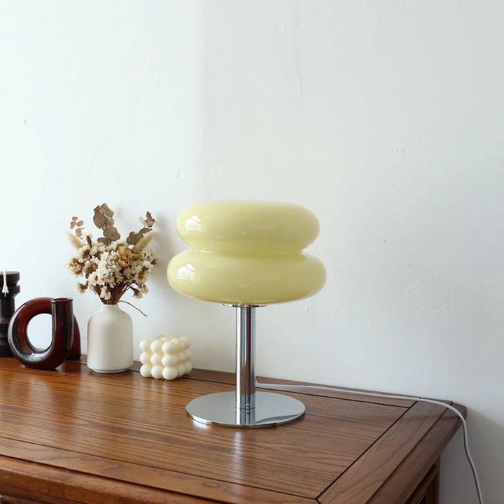 Virgo mushroom-shaped LED bedside table lamp in cream, elegant soft lighting for modern interiors