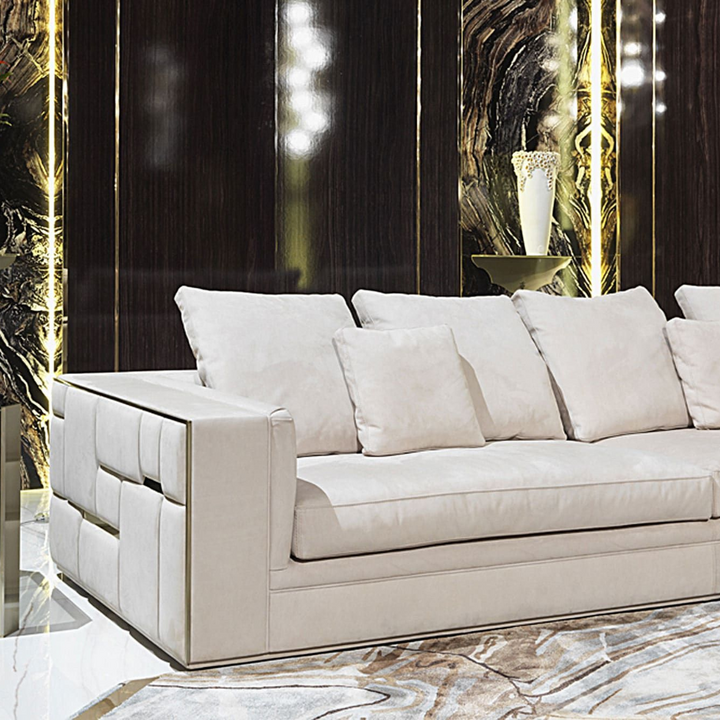 Detailed close shot of Visionnaire three-seater sofa highlighting stitching and material