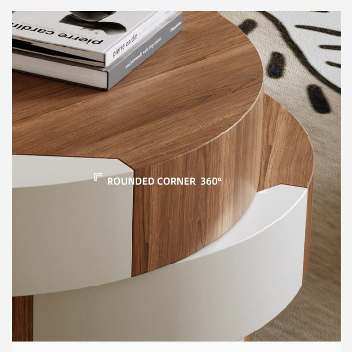 Right side view of Wabi SABI rotating coffee table highlighting natural wood finish and sleek minimalist design