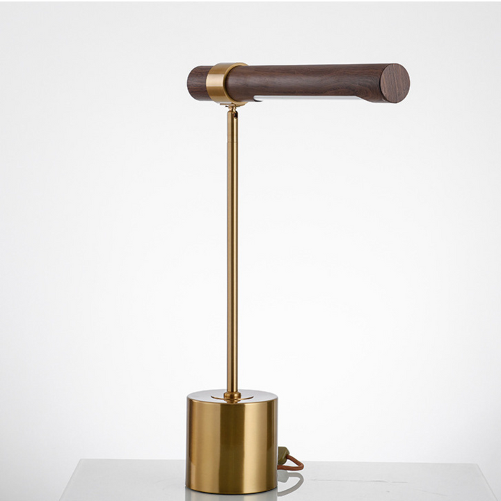 Walnut wood and metal base bedside table lamp with modern design