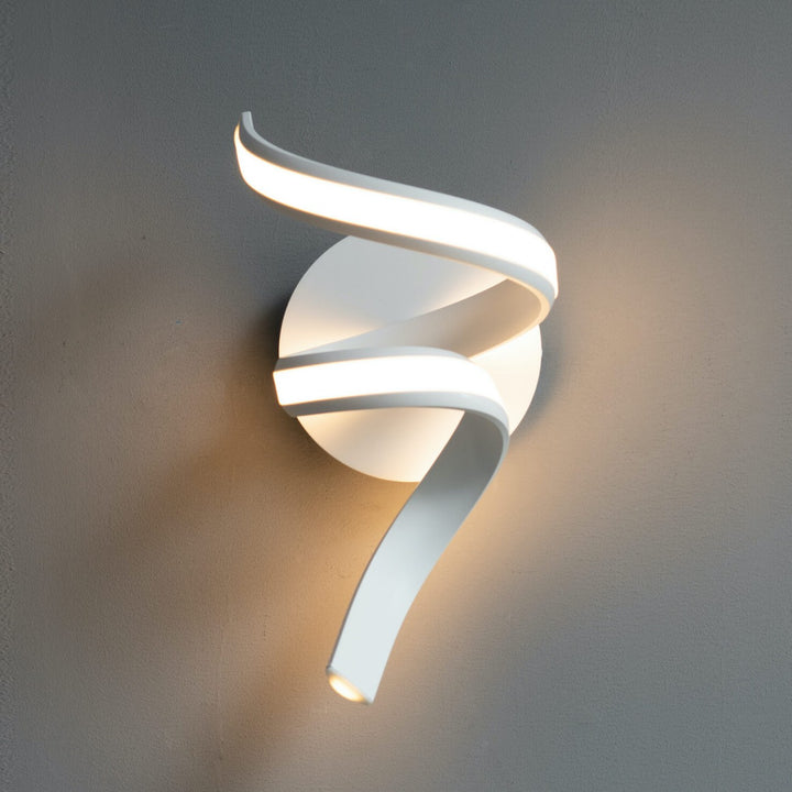  Front view of white LED spiral ribbon wall light Lara in elegant interior setting