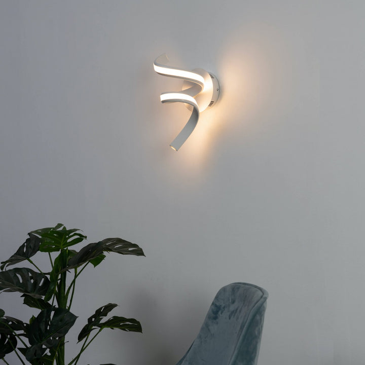 Side view of white LED spiral ribbon wall light Lara in elegant interior by Lux Decor Australia