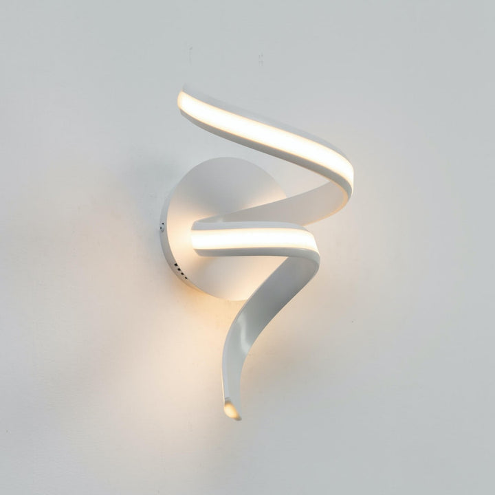 Side view of white LED spiral ribbon wall light Lara in elegant interior setting