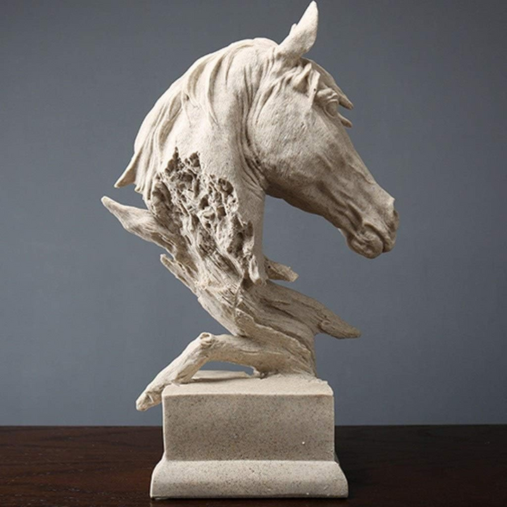 Decorative white resin horse head sculpture with detailed features