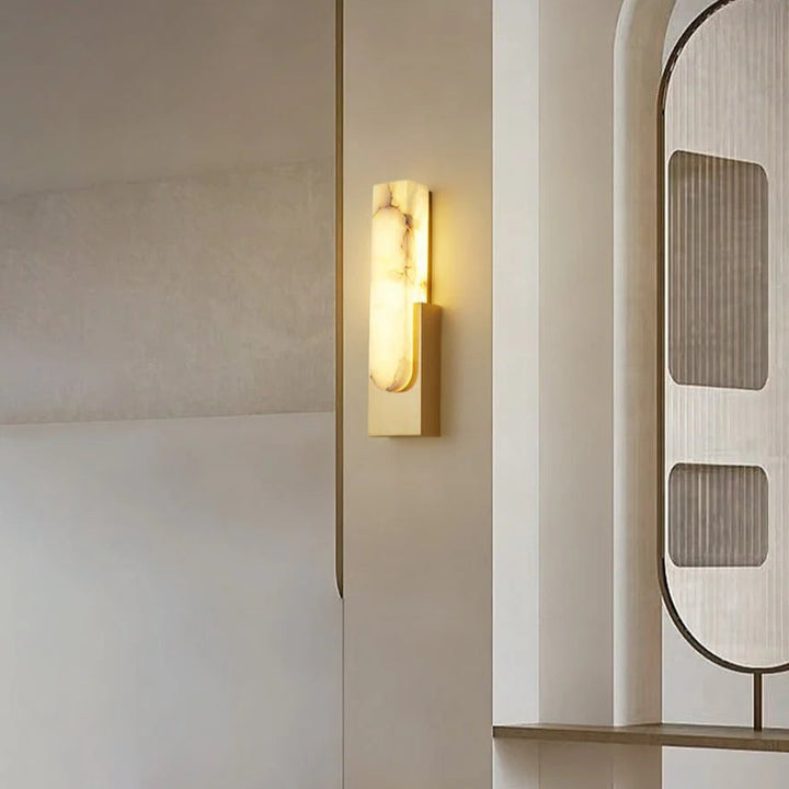 Side view of Agatha alabaster wall lamp, modern lighting for stylish interiors