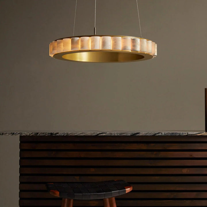 Alabaster Avalon Halo chandelier front view showcasing luxury modern lighting for elegant home interiors