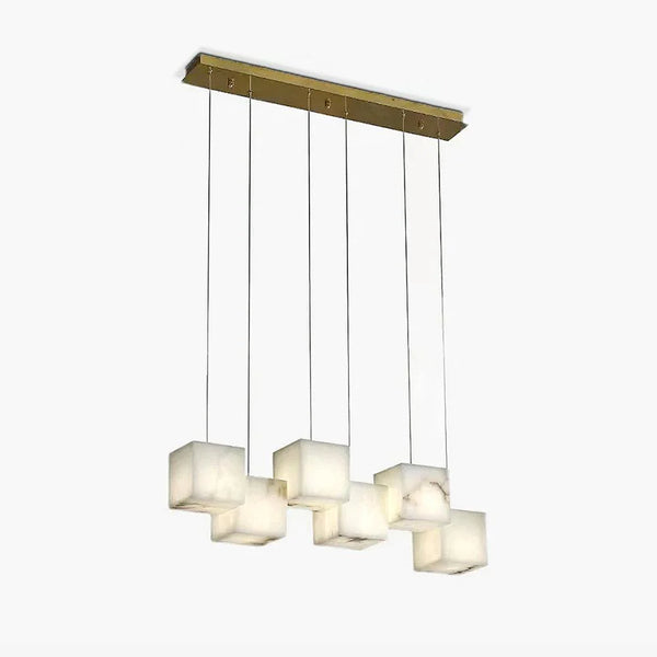 Alabaster box chandelier lighting with six marble square details, offering a sophisticated and elegant look