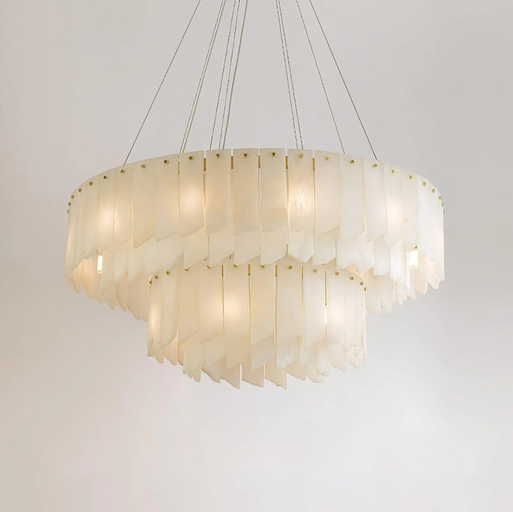 Alabaster cascade tiered chandelier lighting featuring two layered design for luxurious modern interiors