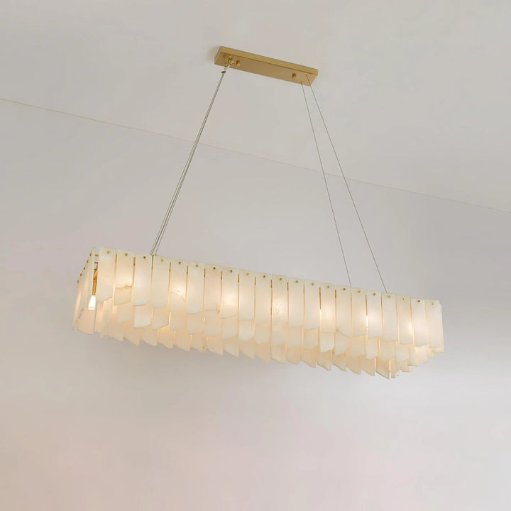 Alabaster cascade tiered chandelier lighting in linear size, perfect for modern and luxurious interiors