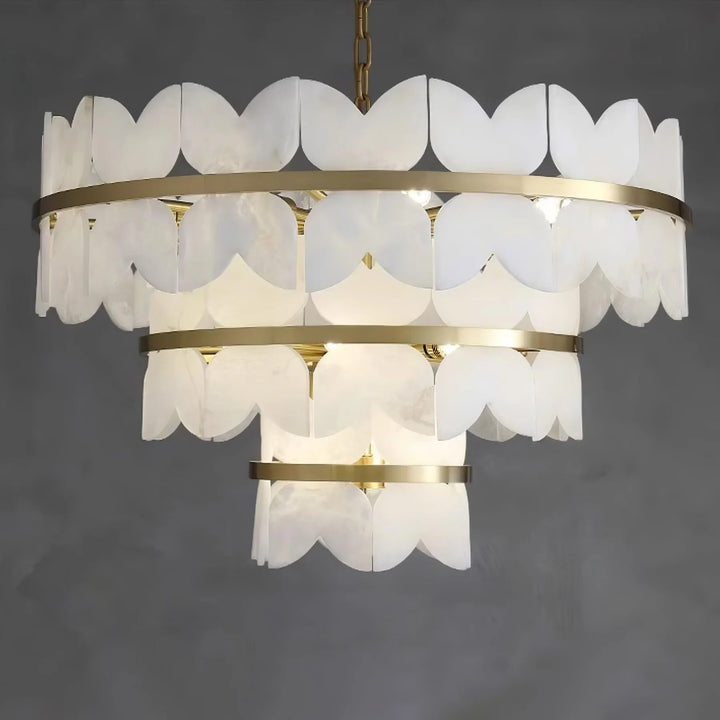 Front view of Alabaster Cloudscape chandelier in modern interior setting