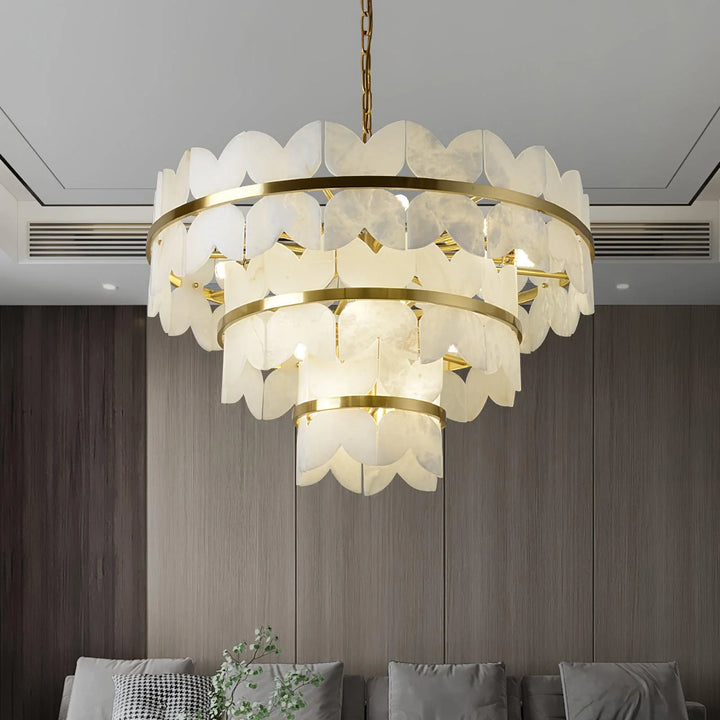 Alabaster Cloudscape chandelier in living room modern interior view