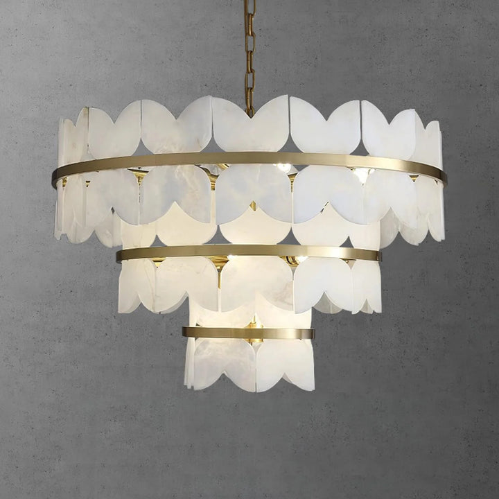 Alabaster Cloudscape chandelier – front view of modern elegant hanging light fixture