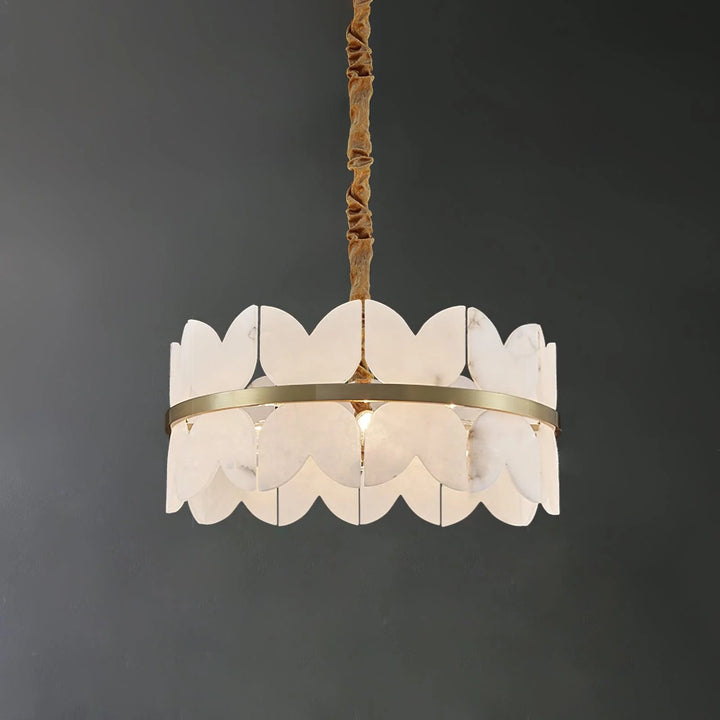 Alabaster Cloudscape chandelier – single layer front view of modern elegant hanging light