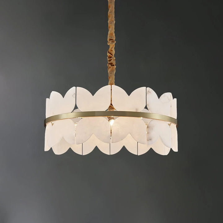 Alabaster Cloudscape chandelier – single layer front view of modern elegant hanging light