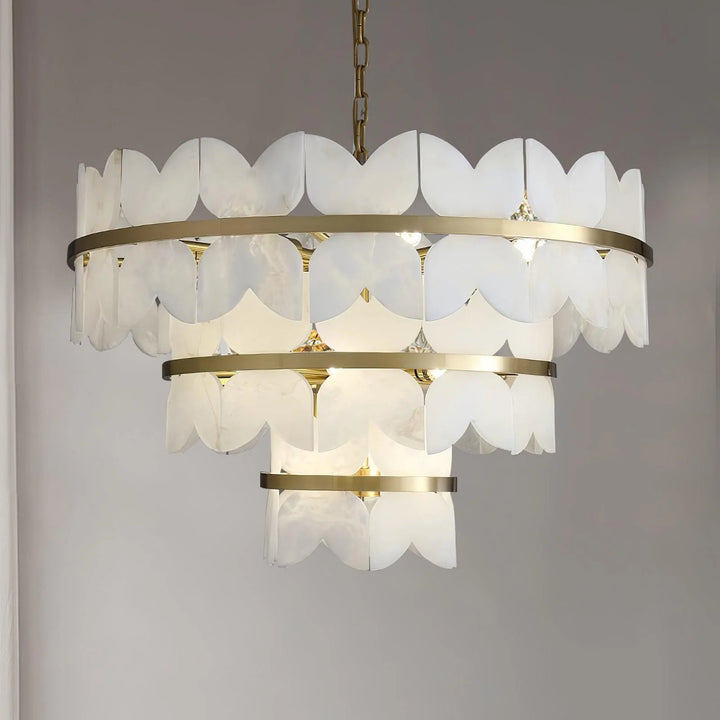 Alabaster Cloudscape chandelier – front view of modern elegant hanging light fixture