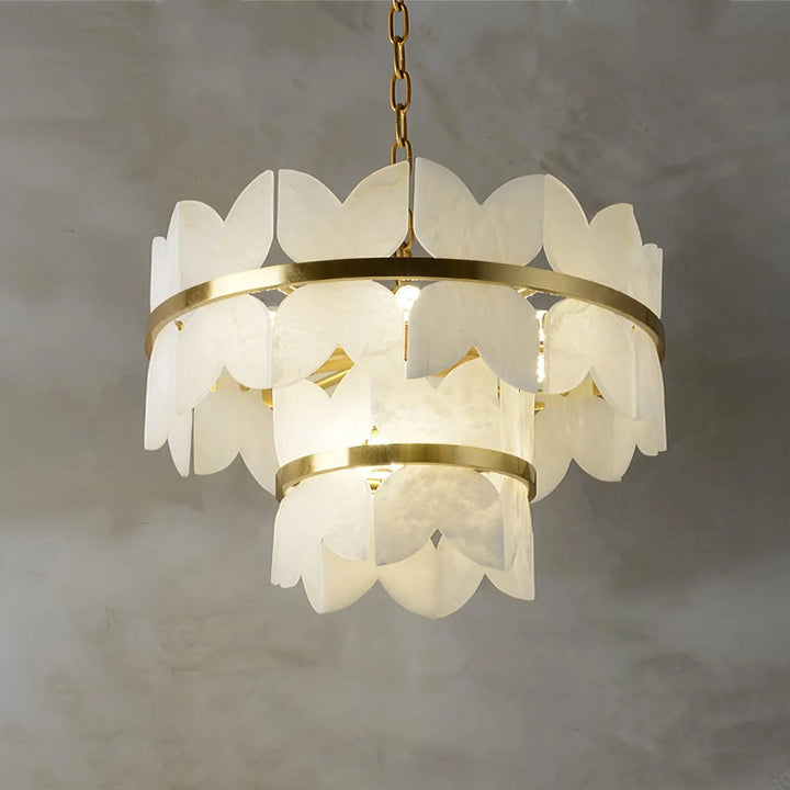 Alabaster Cloudscape chandelier – front view of two-layer modern elegant hanging light