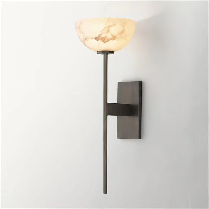 Side view of an alabaster cup wall lamp lighting décor for modern and stylish interiors
