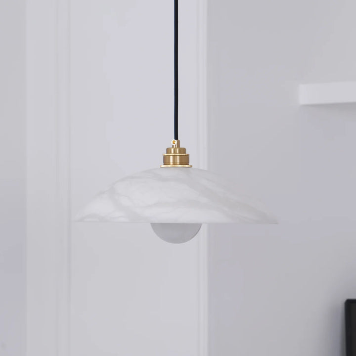 Alabaster dome swag pendant lamp, front view, stylish lighting and elegant decor