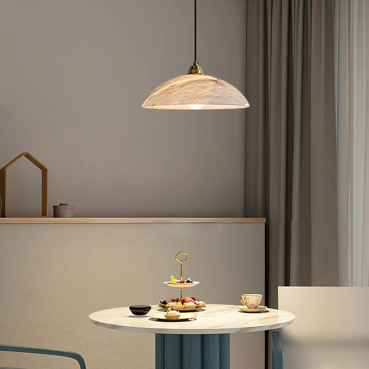 Alabaster dome swag pendant lamp, front view, stylish lighting and elegant home decor