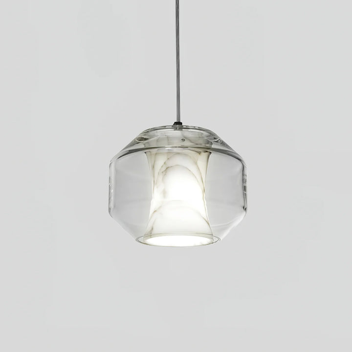 Alabaster glass cylinder pendant light, modern design, round front view