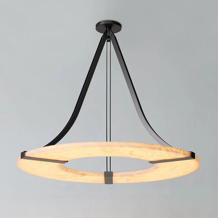 Alabaster Halo luxury pendant light square cut, round front view, modern elegant home lighting fixture