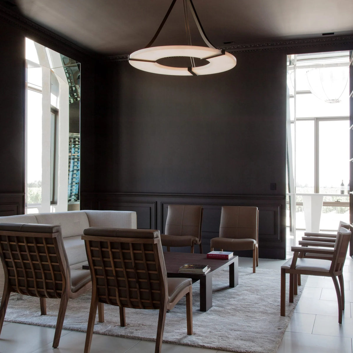 Alabaster Halo luxury pendant light in luxe living room, modern elegant lighting for stylish interiors