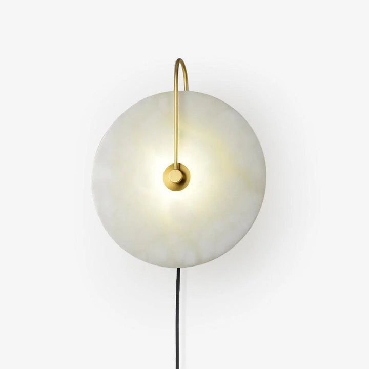 Alabaster LED plug-in wall lamp with warm 3000K light and natural stone shade, modern lighting