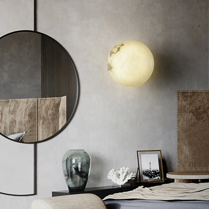 Alabaster luxury oval ceiling lamp bedside view showcasing elegant design and soft ambient lighting