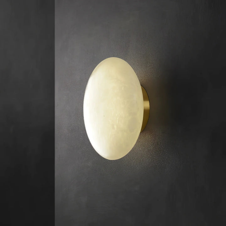 Alabaster luxury oval ceiling lamp side view highlighting elegant design and soft ambient illumination