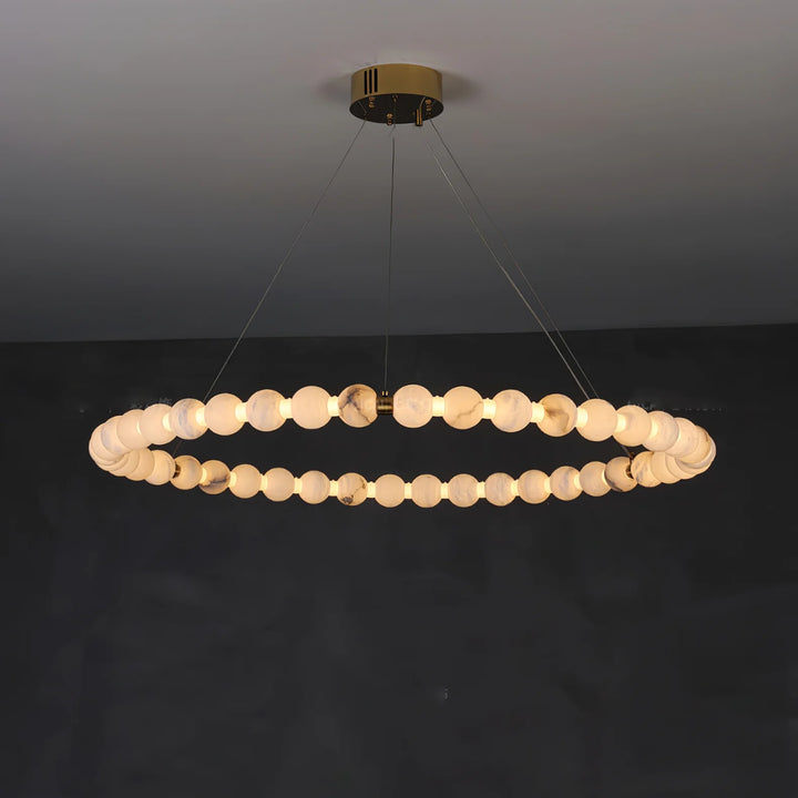 Alabaster Orb Ring luxury chandelier hanging front view, elegant modern design for stylish home interiors
