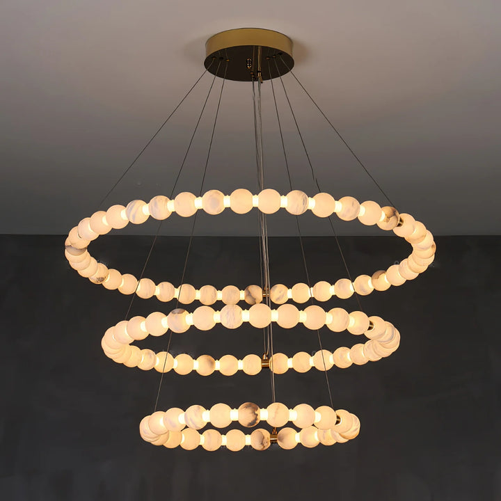 Alabaster Orb Ring luxury chandelier three-layer ring front view, elegant modern design for stylish interiors