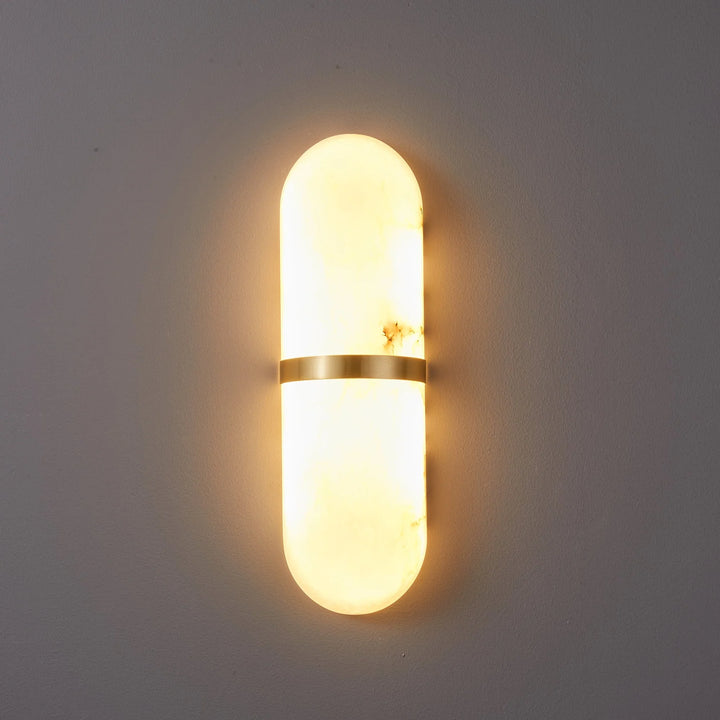 Alabaster Pill Wall Light Lamp Front View Light On Elegant Indoor Wall Fixture