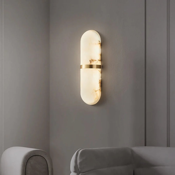 Alabaster Pill Wall Light Lamp Living Room View Modern Elegant Indoor Lighting