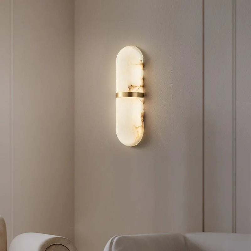 Alabaster Pill Wall Light Lamp in Living Room Modern Elegant Indoor Wall Fixture