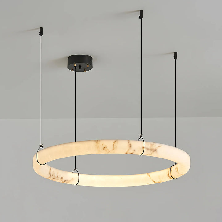 Alabaster ring pendant lamp large size hanging view, modern elegant ceiling light for interiors