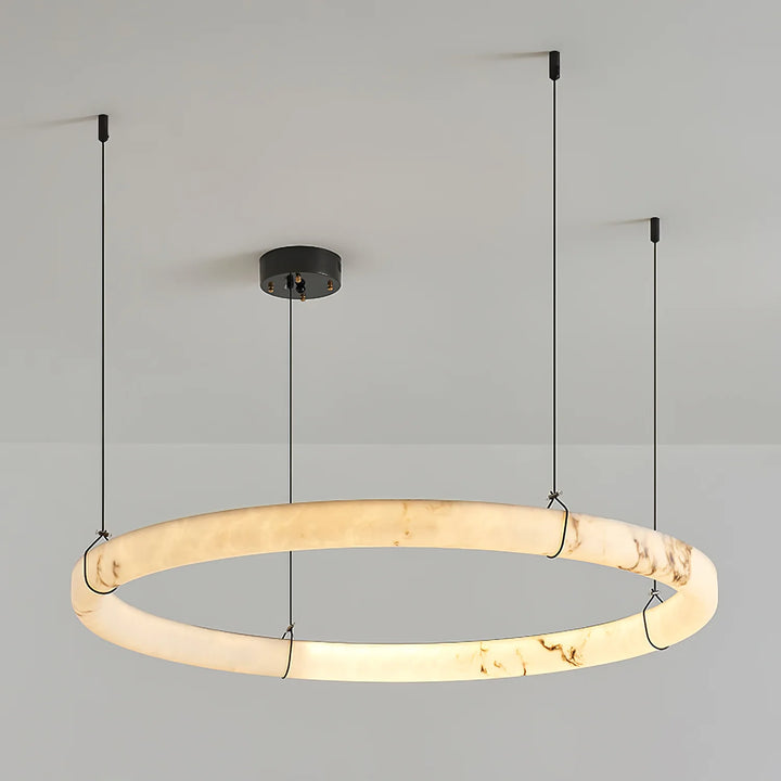Alabaster ring pendant lamp hanging view, modern stylish ceiling light for elegant home interiors