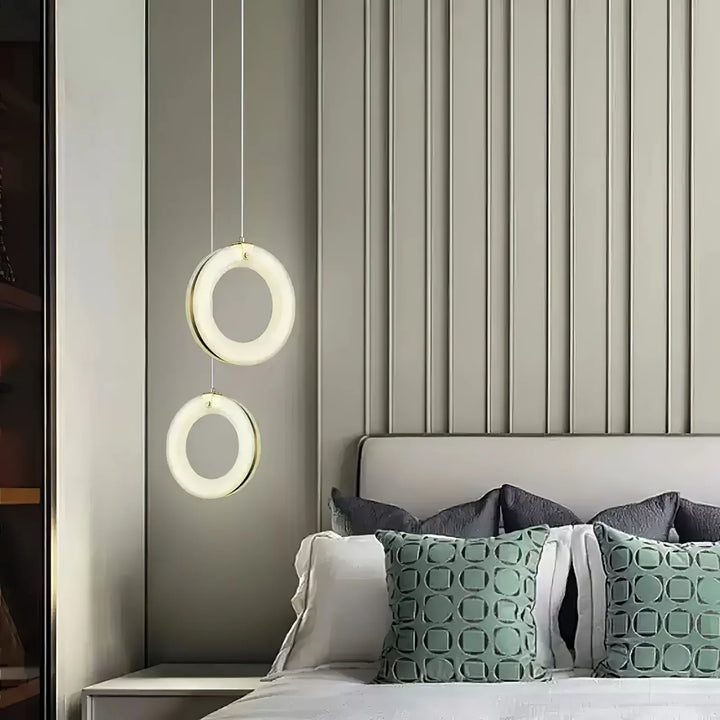 Alabaster ring-shaped pendant light with modern style, bedroom perspective