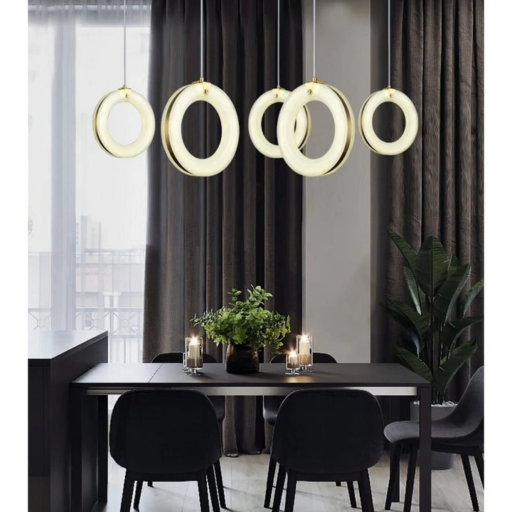 Alabaster ring pendant light, modern design, close-up ring view