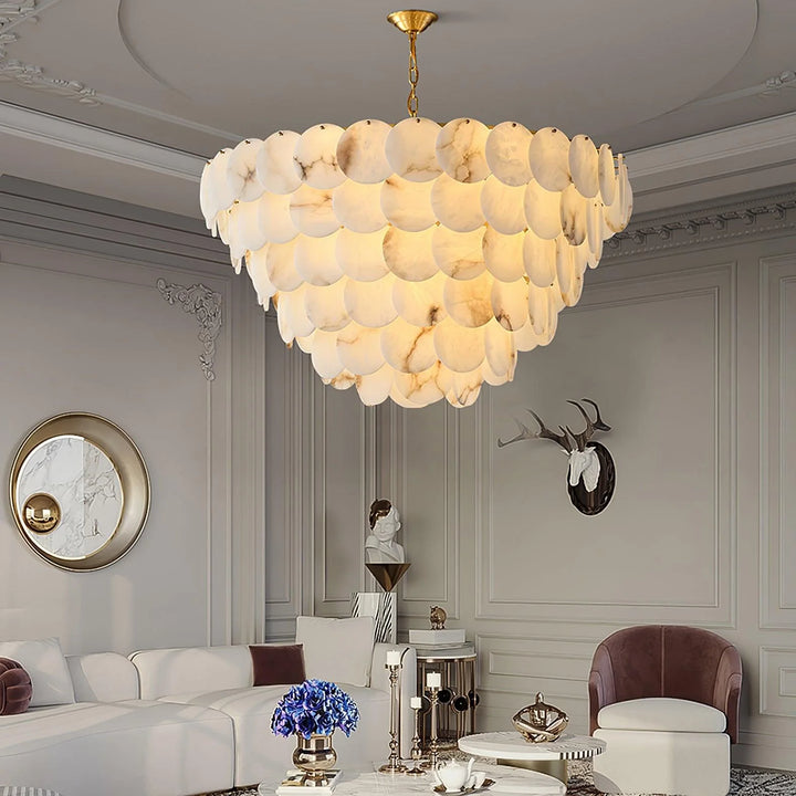Alabaster shell brass chandelier luxury lighting for stylish living room