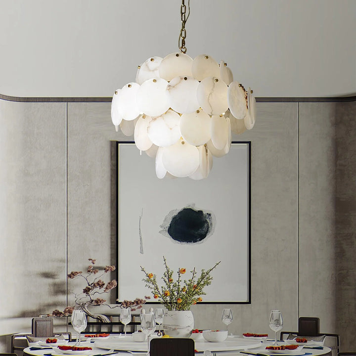 Alabaster shell brass chandelier luxury lighting stylish dining room ceiling fixture