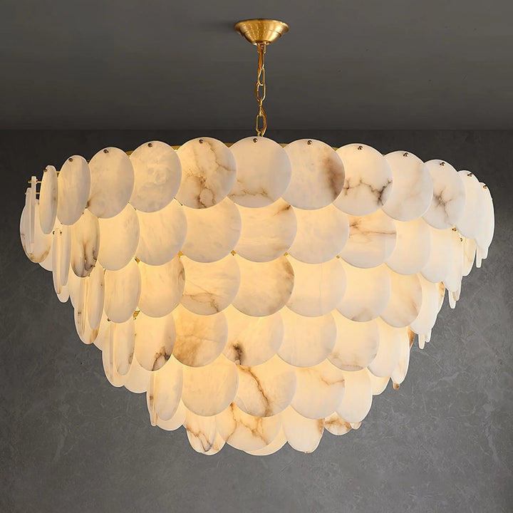 Alabaster shell brass chandelier luxury lighting 6-layer elegant front view