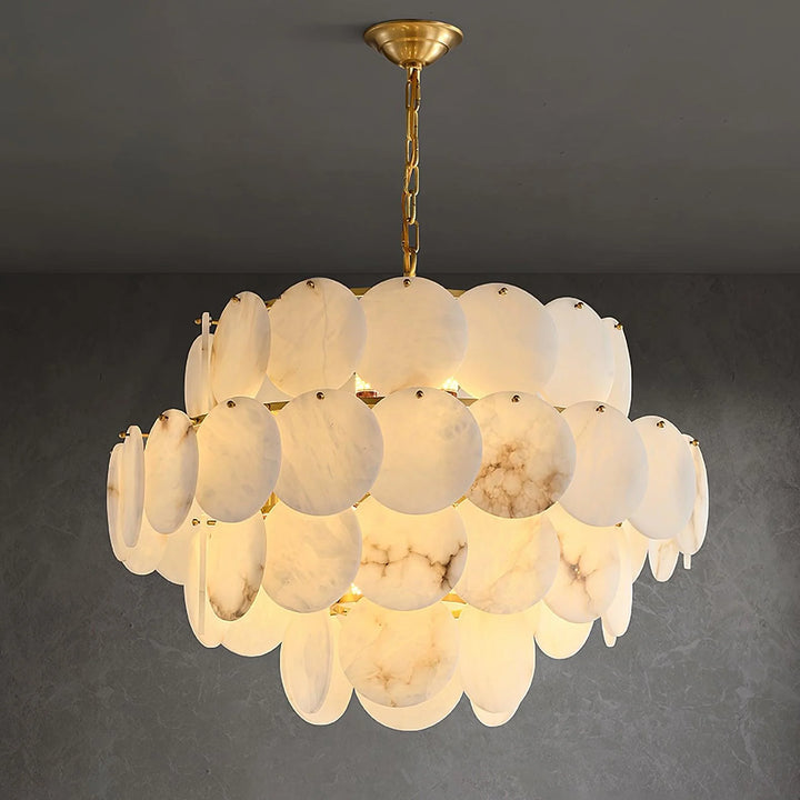 Luxury alabaster shell brass chandelier stylish ceiling light front view