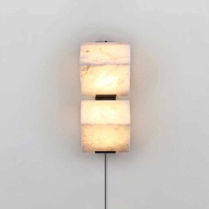 Alabaster staircase modern plug-in wall light front view, elegant contemporary design for stylish home interiors
