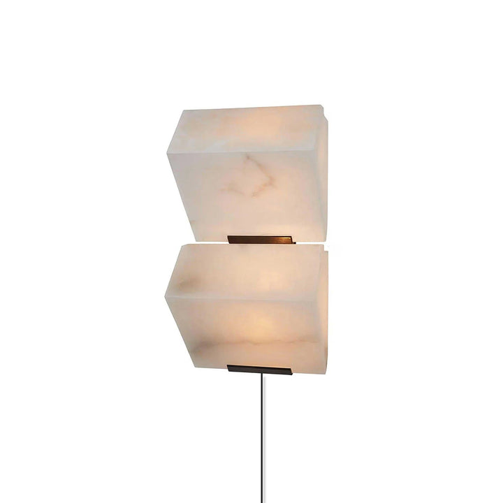 Alabaster staircase modern plug-in wall light two marble panels side view, elegant contemporary design for interiors