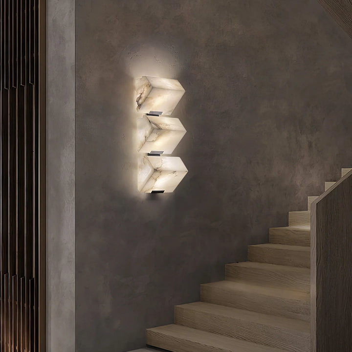 Alabaster staircase wall lamp stair side view modern elegant home lighting fixture