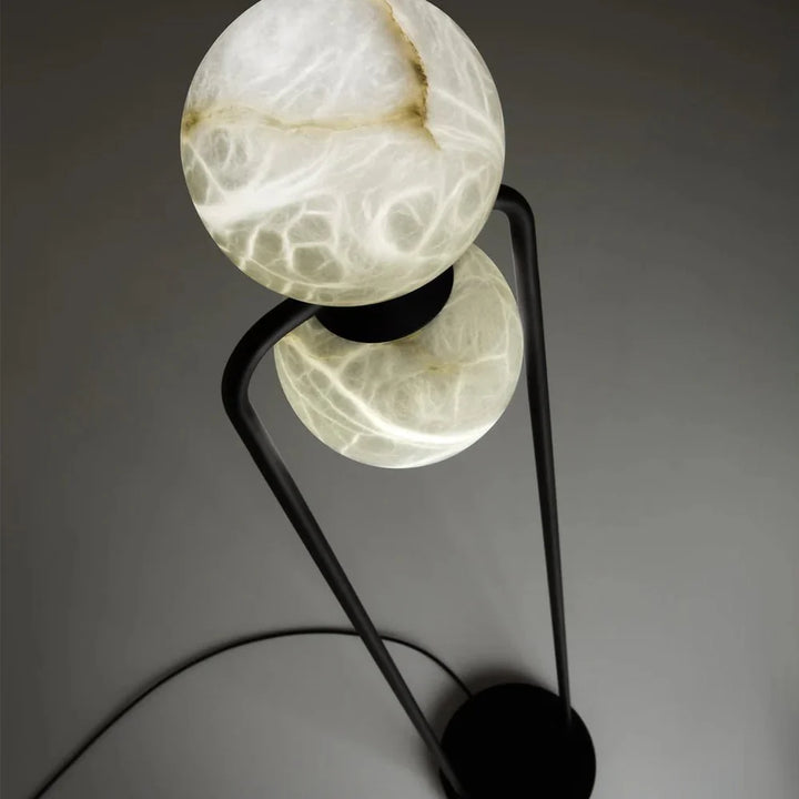 Alabaster Tribeca floor lamp top angle view, elegant marble and metal design for modern interiors