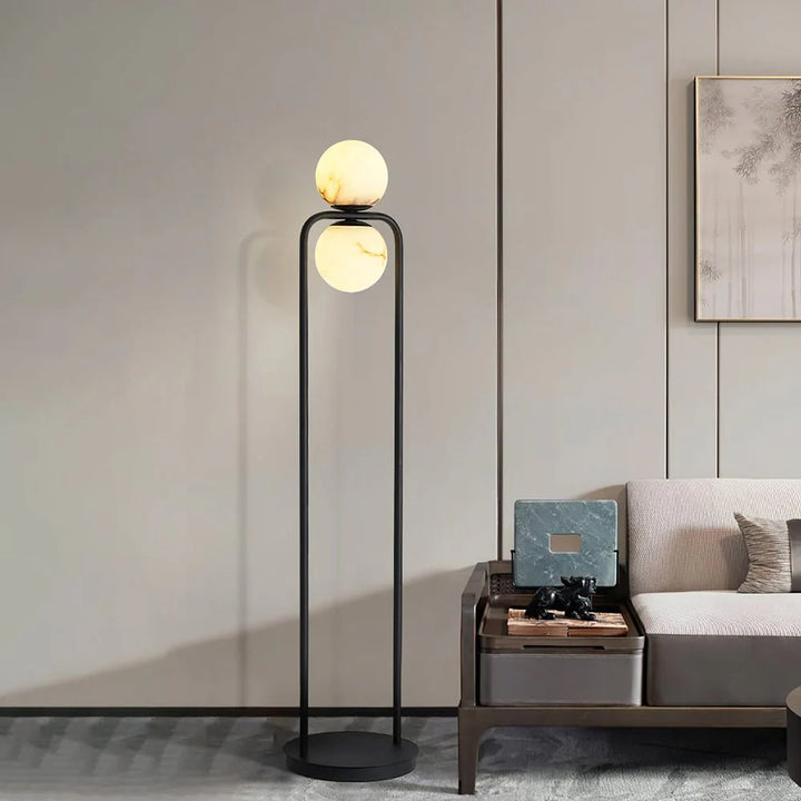 Front view of Alabaster Tribeca floor lamp in stylish living room