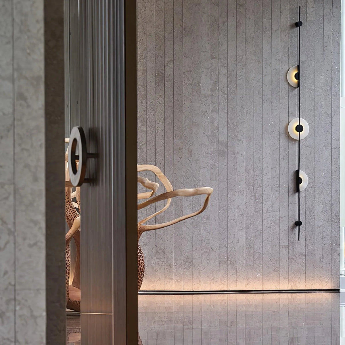 Front view of Alabaster Vertical Plug-In Wall Sconce, modern lighting, elegant home interior décor